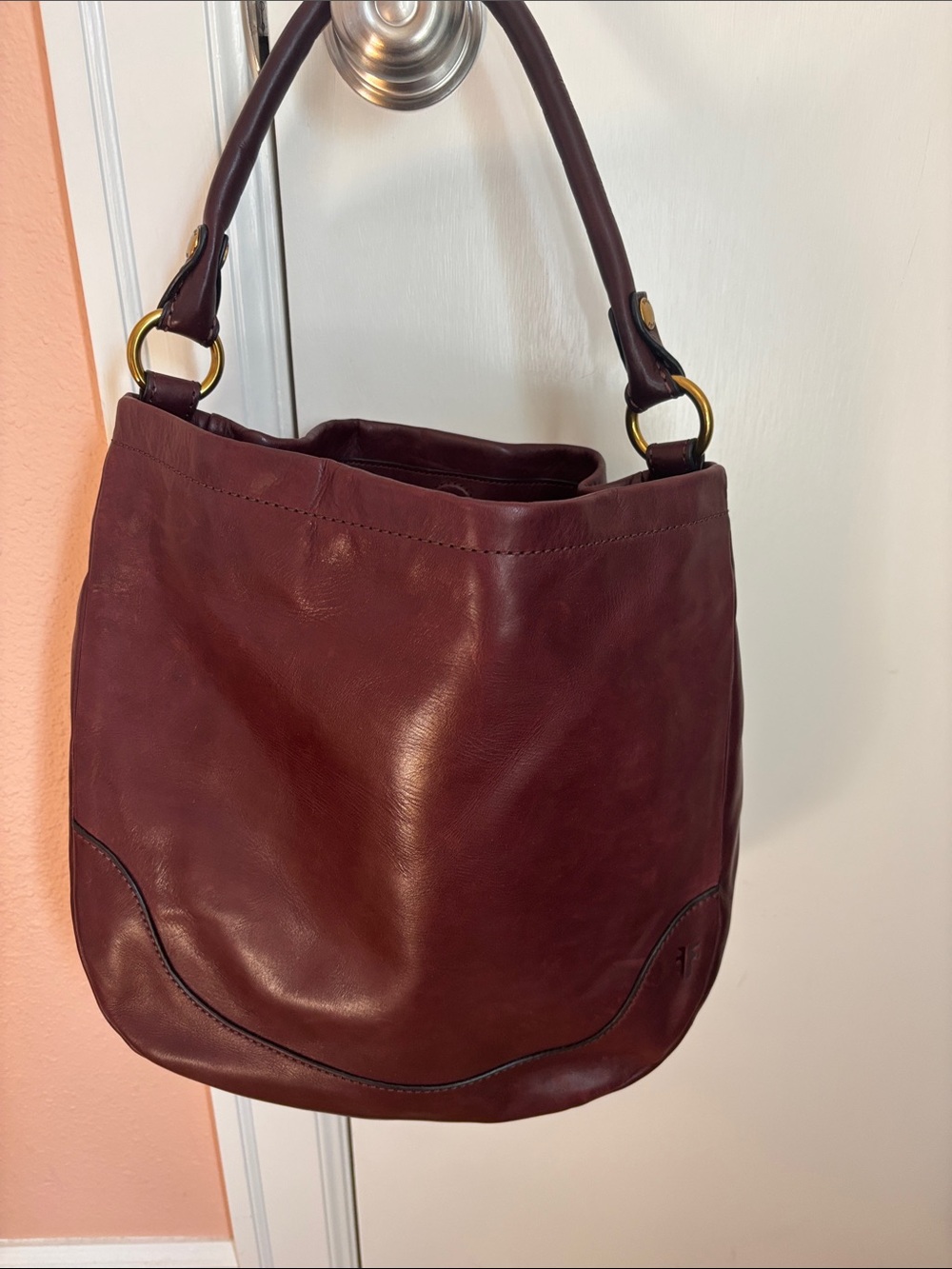 Frye Deep Wine Leather Hobo with Brass Rings
